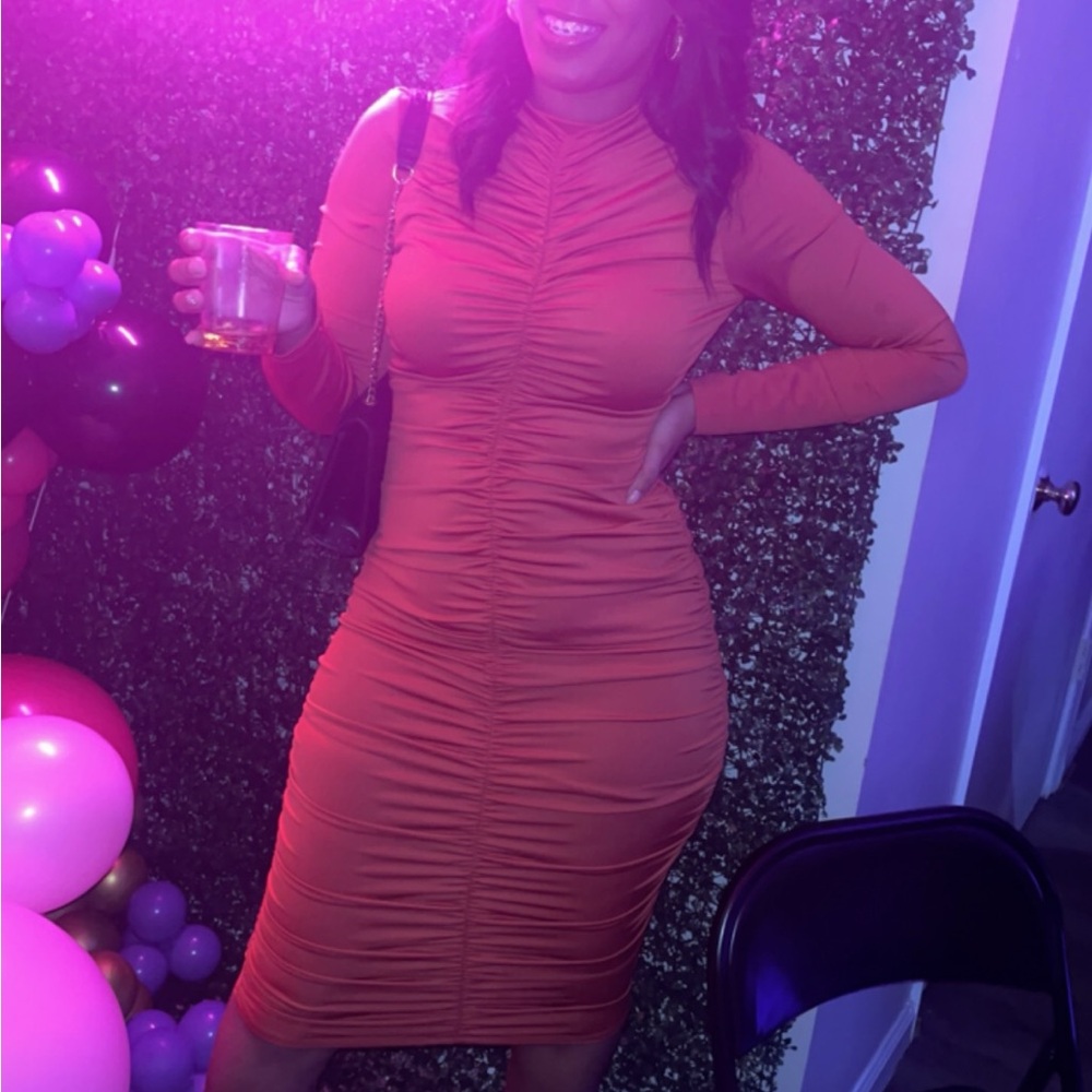 Elegant Orange Ruched Dress